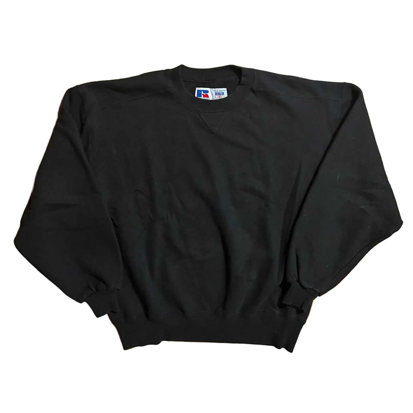 90’s Russell Athletic High Cotton Black Blank Crewneck Sweatshirt - Large - 23" x 24.5"