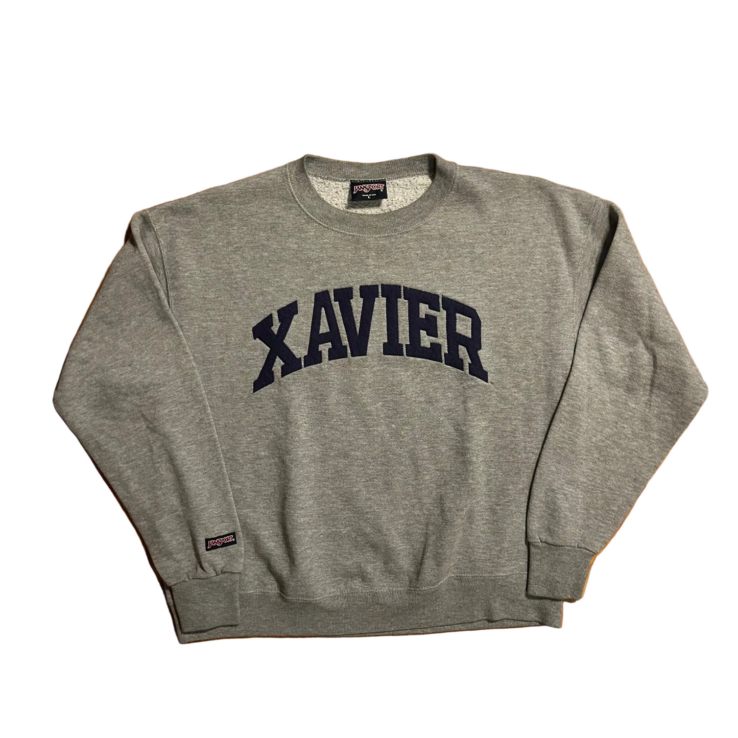 90’s Jansport Xavier University Grey Crewneck Sweatshirt - XLarge - 24" x 25.5"