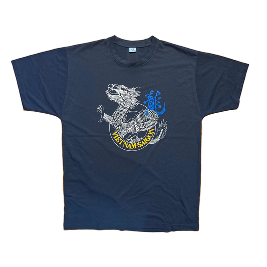 80/90's Saigon Vietnam Navy Blue Dragon Tshirt - Medium - 21" x 28"