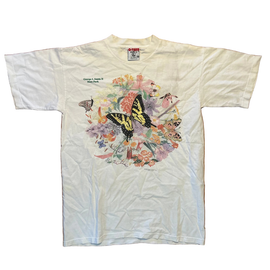 90's Q Tees George Smith State Park Butterflies Flowers White Tshirt - Small - 19" x 27"