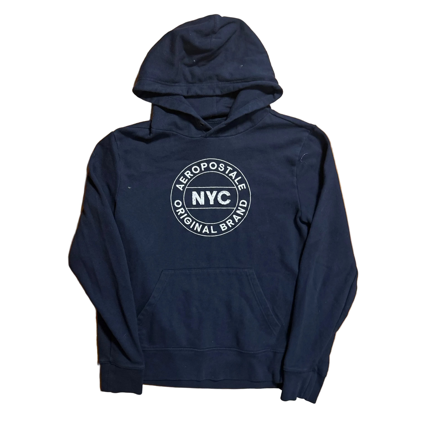 Aeropostale NYC 海军蓝连帽卫衣 - 小码 - 19英寸 x 24.5英寸