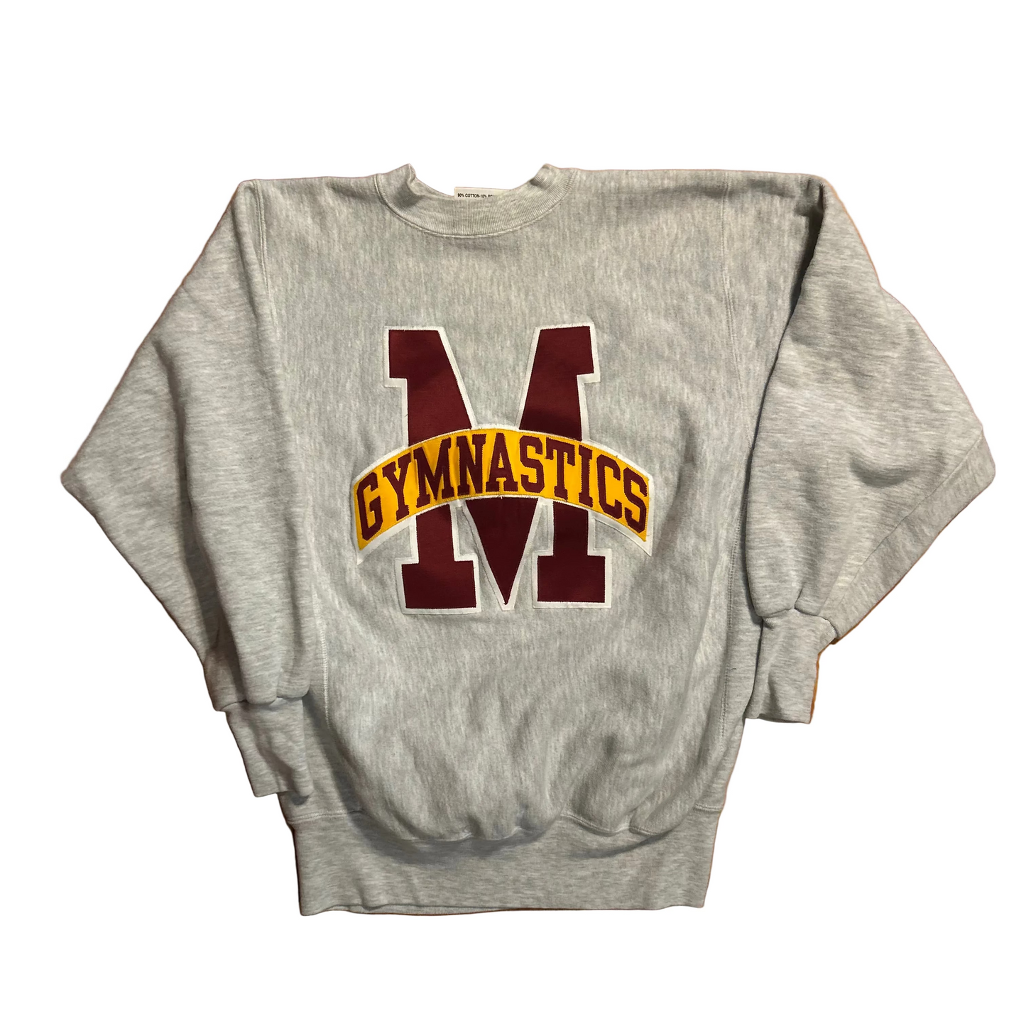 80/90’s Flat Land Body Achieves What Believes M Gymnastics Grey Reverse Weave Crewneck Sweatshirt - Large - 22.5" x 28"