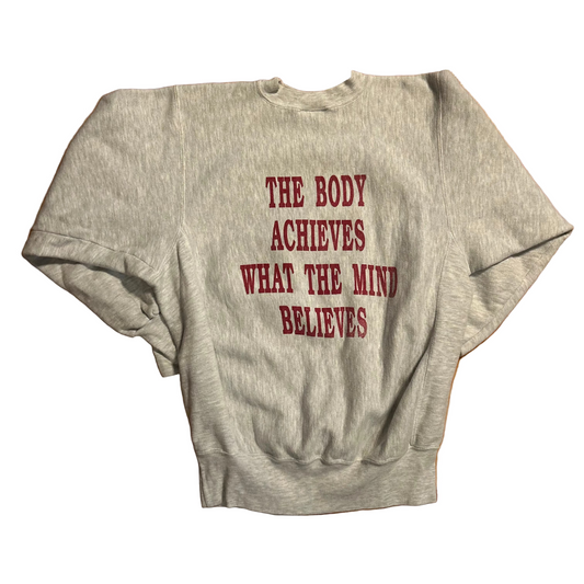 80/90’s Flat Land Body Achieves What Believes M Gymnastics Grey Reverse Weave Crewneck Sweatshirt - Large - 22.5" x 28"
