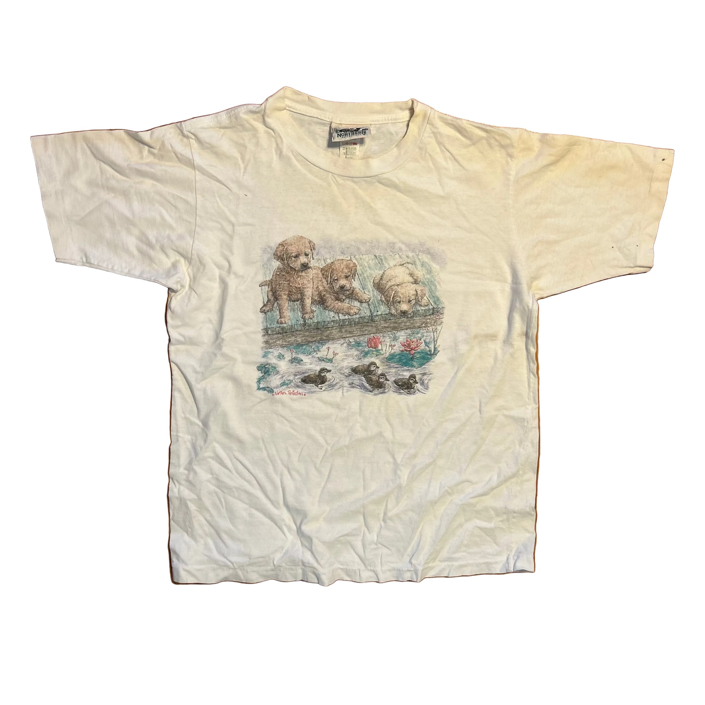 90's Northern Reflections Puppy White Tshirt - Small - 19.5" x 24"