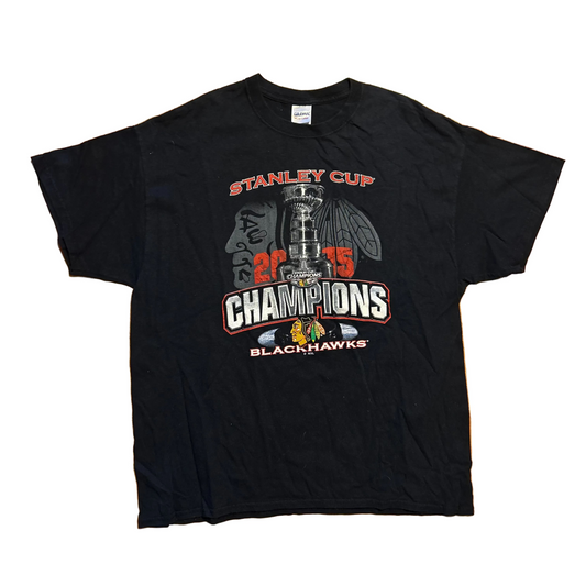 2015 Chicago Blackhawks NHL Stanley Cup Champions Black Tshirt - Large - 22" x 28.5"