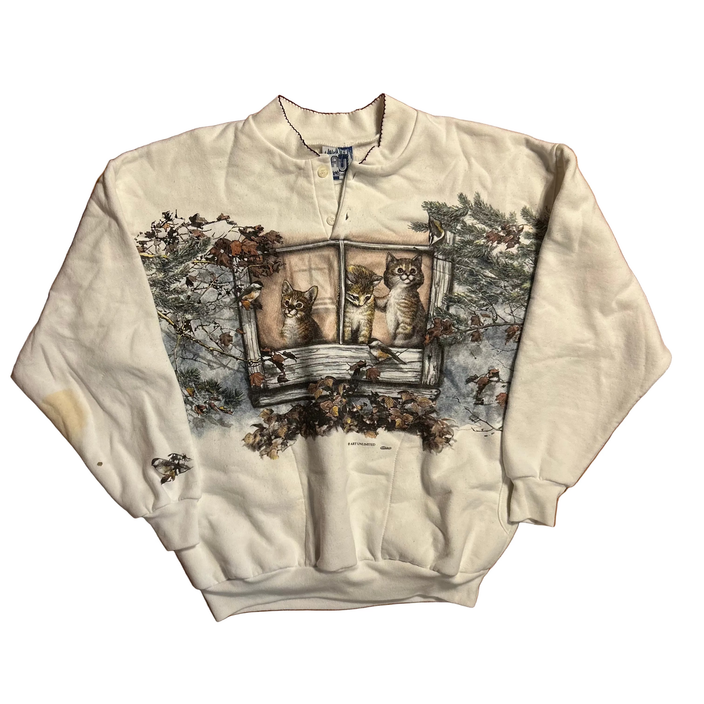 Art Unlimited White Cat Sweatshirt - Medium - 21" x 25.5"
