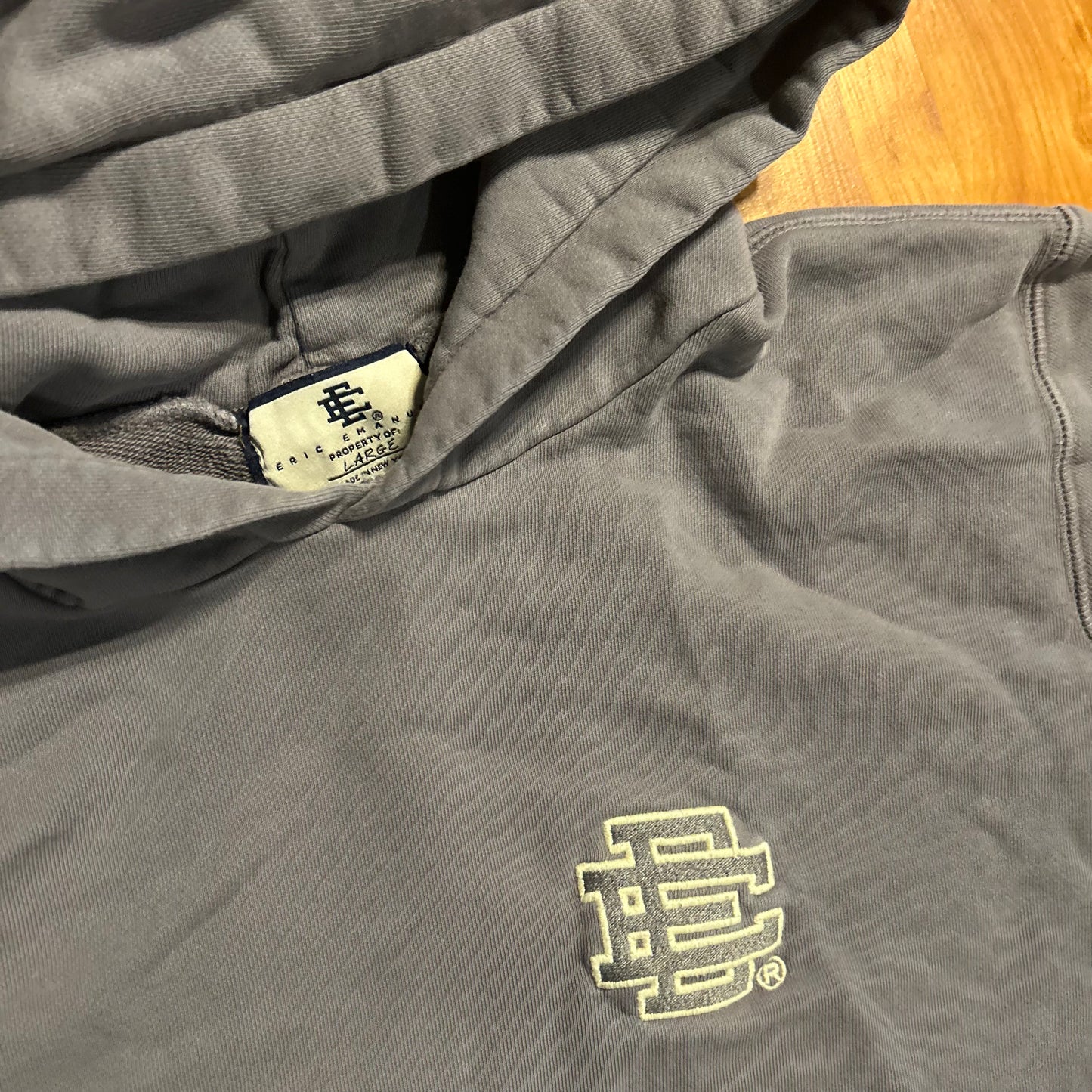 Eric Emanuel Grey Hoodie Sweatshirt - Large - 23.5" x 24"
