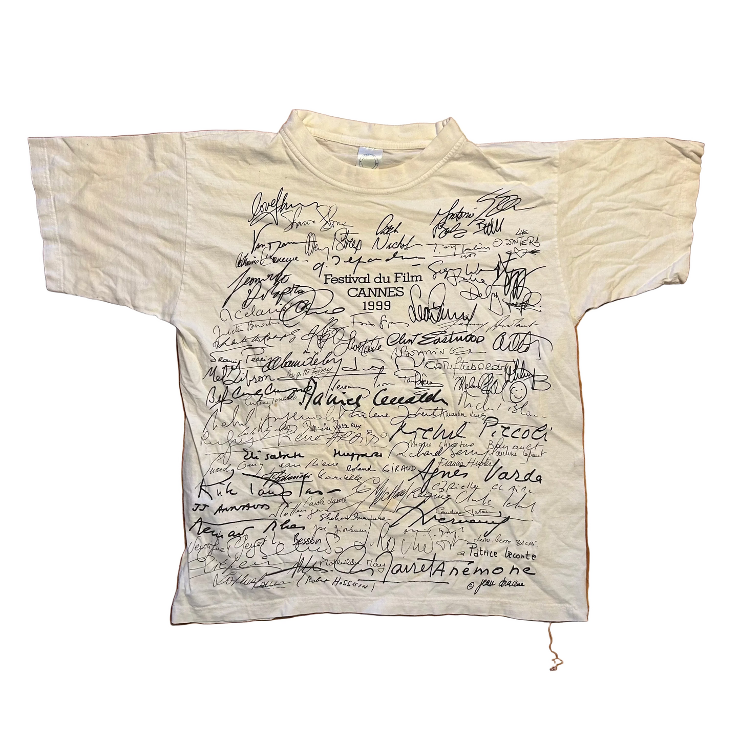 90's Cannes Film Festival Signature White Tshirt - Large - 22" x 27"
