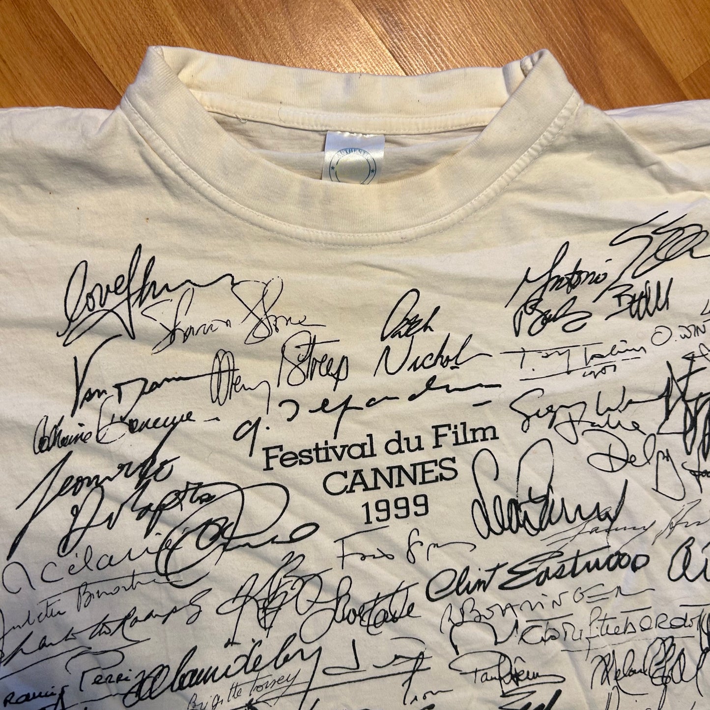 90's Cannes Film Festival Signature White Tshirt - Large - 22" x 27"
