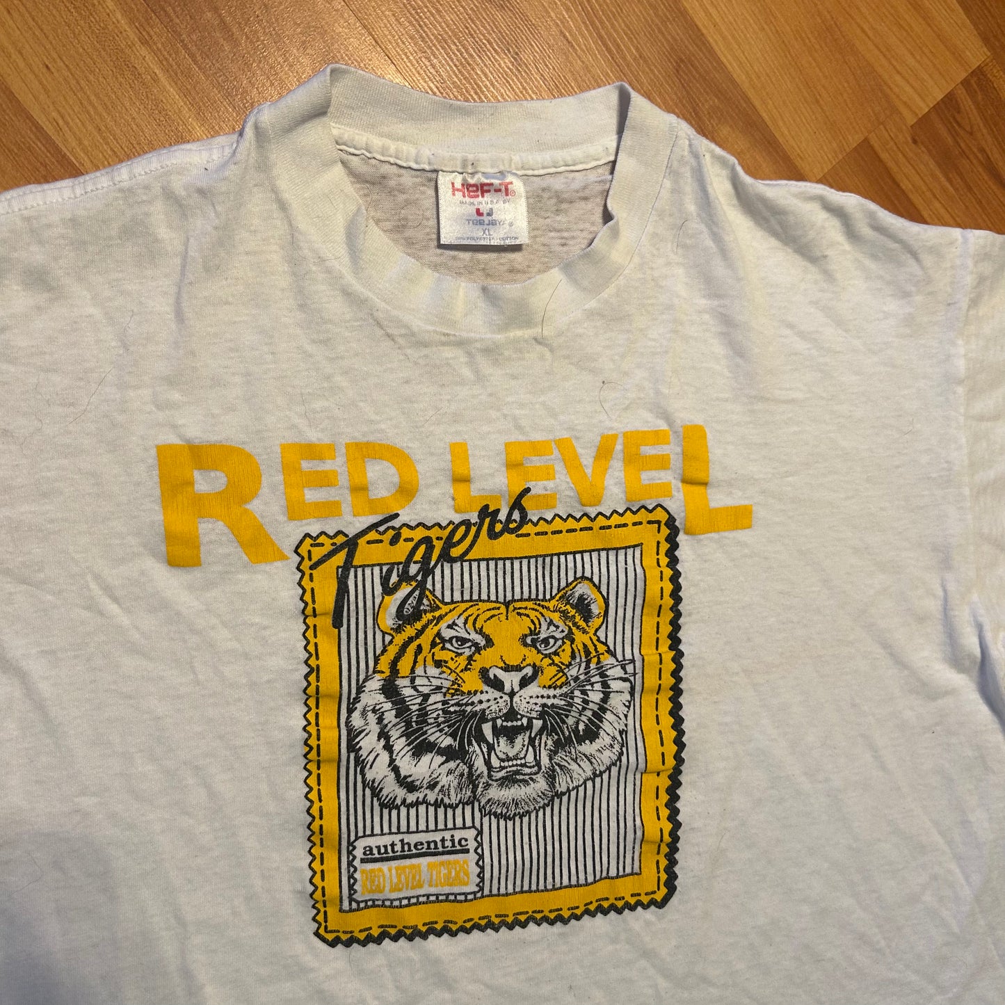 90's Hef T Red Level Tiger Paper Thin White Tshirt - Medium - 21.5" x 25"