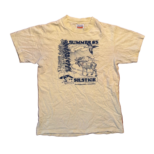 80's Hanes Alaska Scenery Solstice Yellow Tshirt - Small - 18.5" x 26"