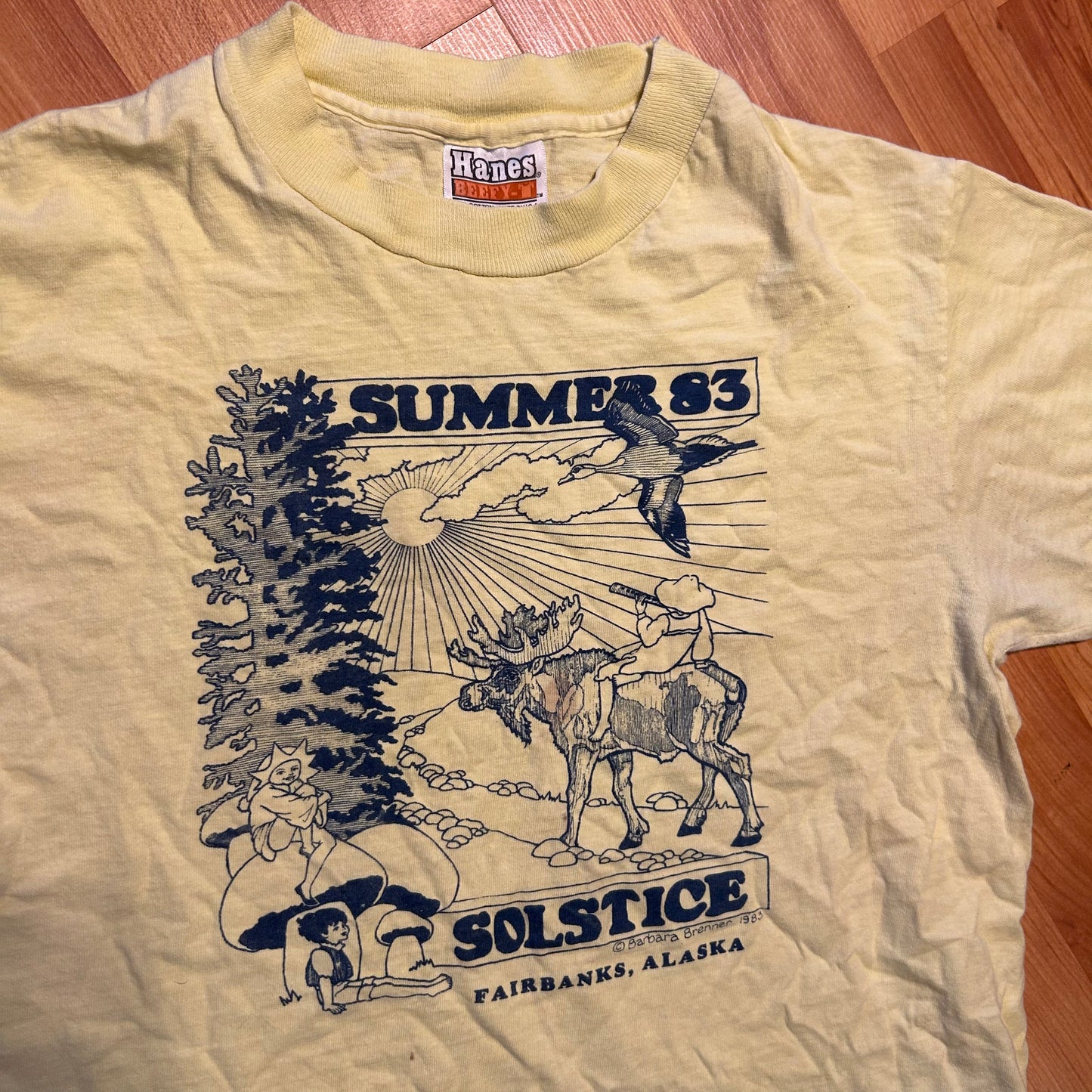 80's Hanes Alaska Scenery Solstice Yellow Tshirt - Small - 18.5" x 26"