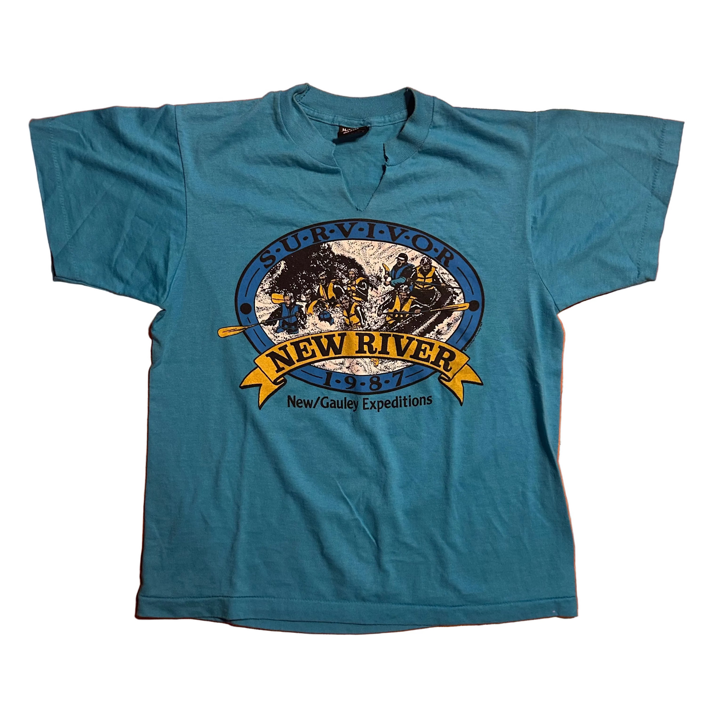 90’s FOTL New River Survivor Expeditions Teal Blue Tshirt - Small - 19.5" x 24"