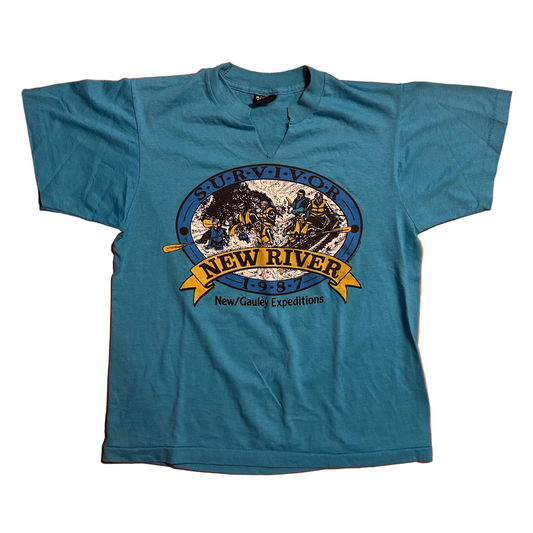 90’s FOTL New River Survivor Expeditions Teal Blue Tshirt - Small - 19.5" x 24"