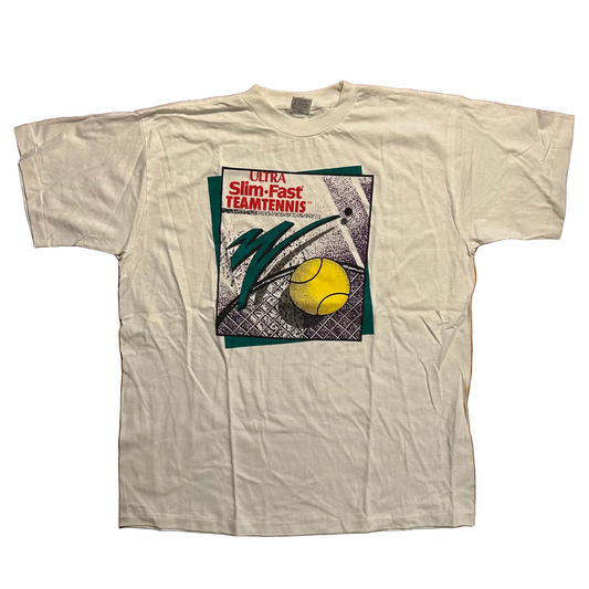 90’s A1 Ultra Slim Fast Team Tennis White Tshirt - XLarge - 24" x 29.5"
