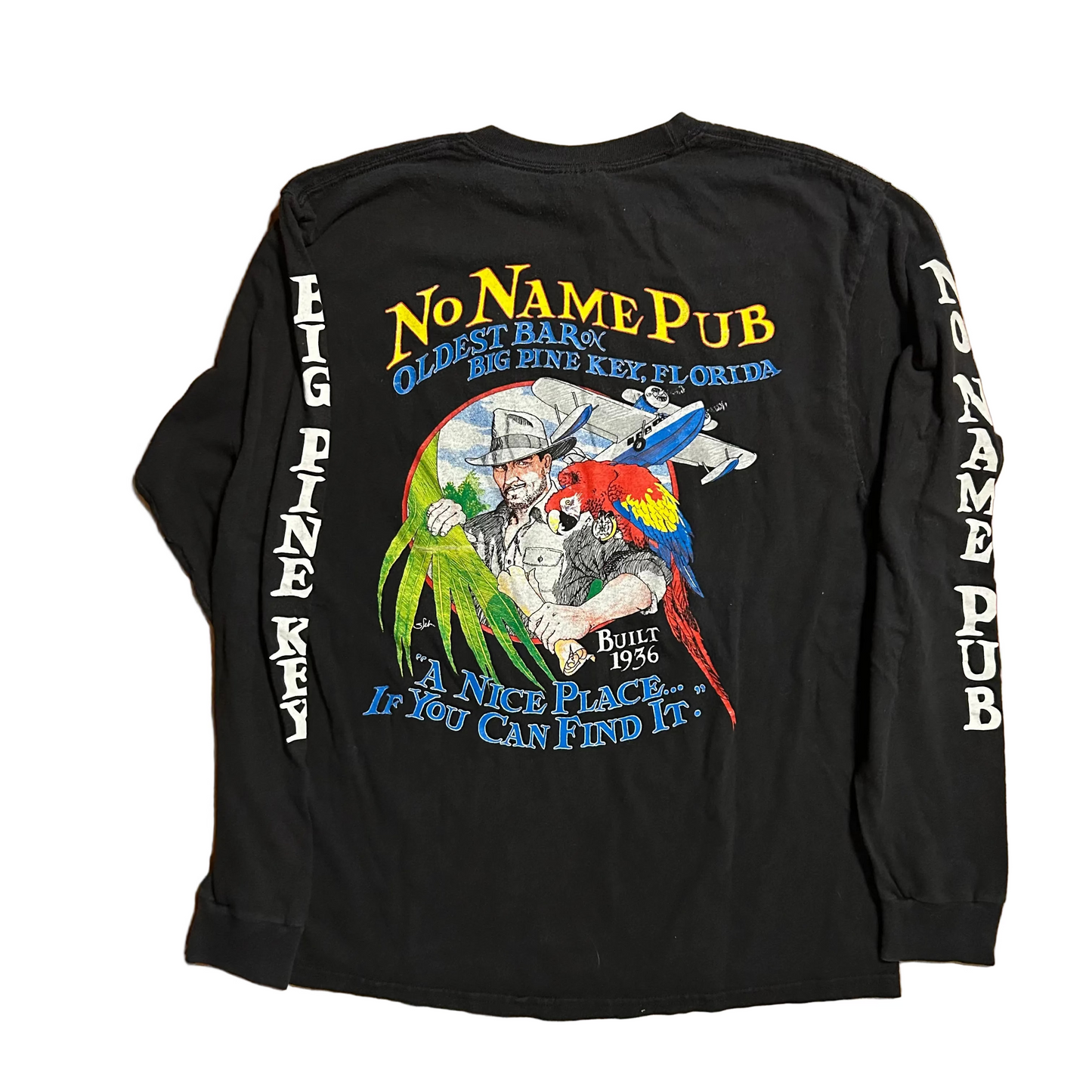 Hanes Heavyweight No Name Pub Nice Place if you can Find It Florida Black Longsleeve Shirt - Small - 19" x 26"
