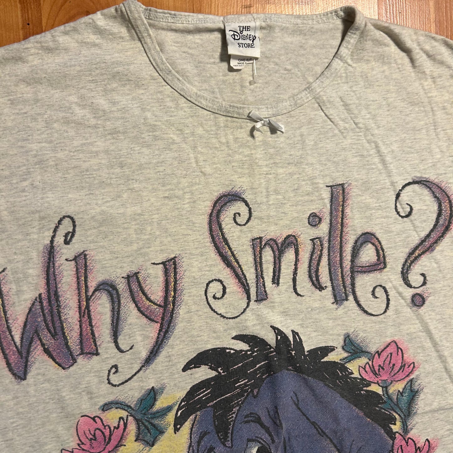 Why Smile? Eeyore Disney Store Grey Sleep Tshirt - XLarge - 26" x 33"
