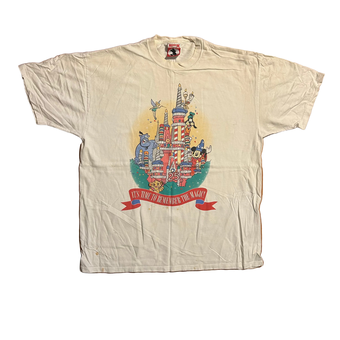 Mickey Inc. Walt Disney World 25th Anniversary White Tshirt - Large - 22.5" x 29"