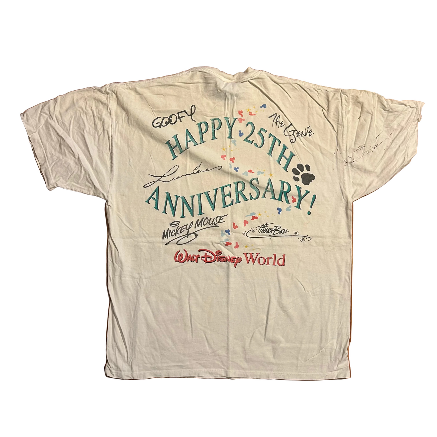 Mickey Inc. Walt Disney World 25th Anniversary White Tshirt - Large - 22.5" x 29"