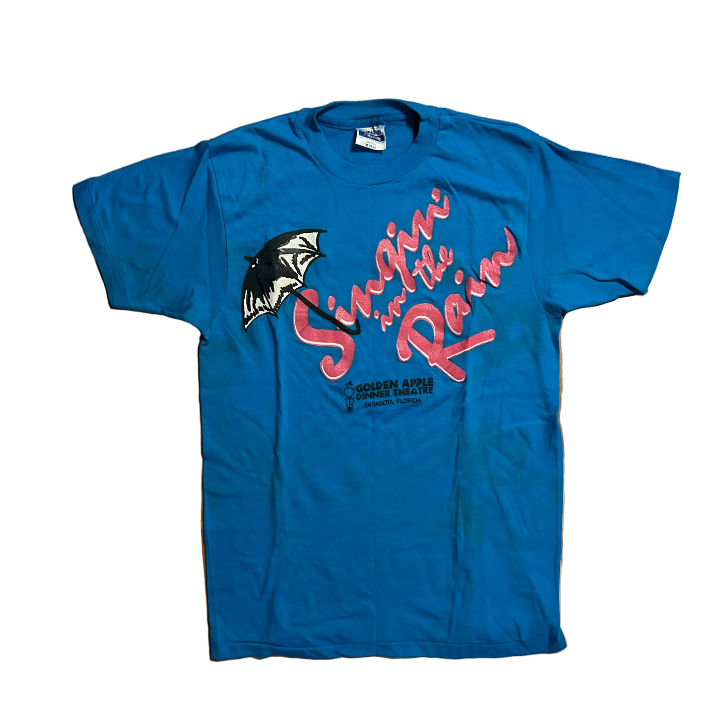 80/90’s Hanes Fifty Fifty Singing in the Rain Blue Tshirt - Small - 18" x 25.5"