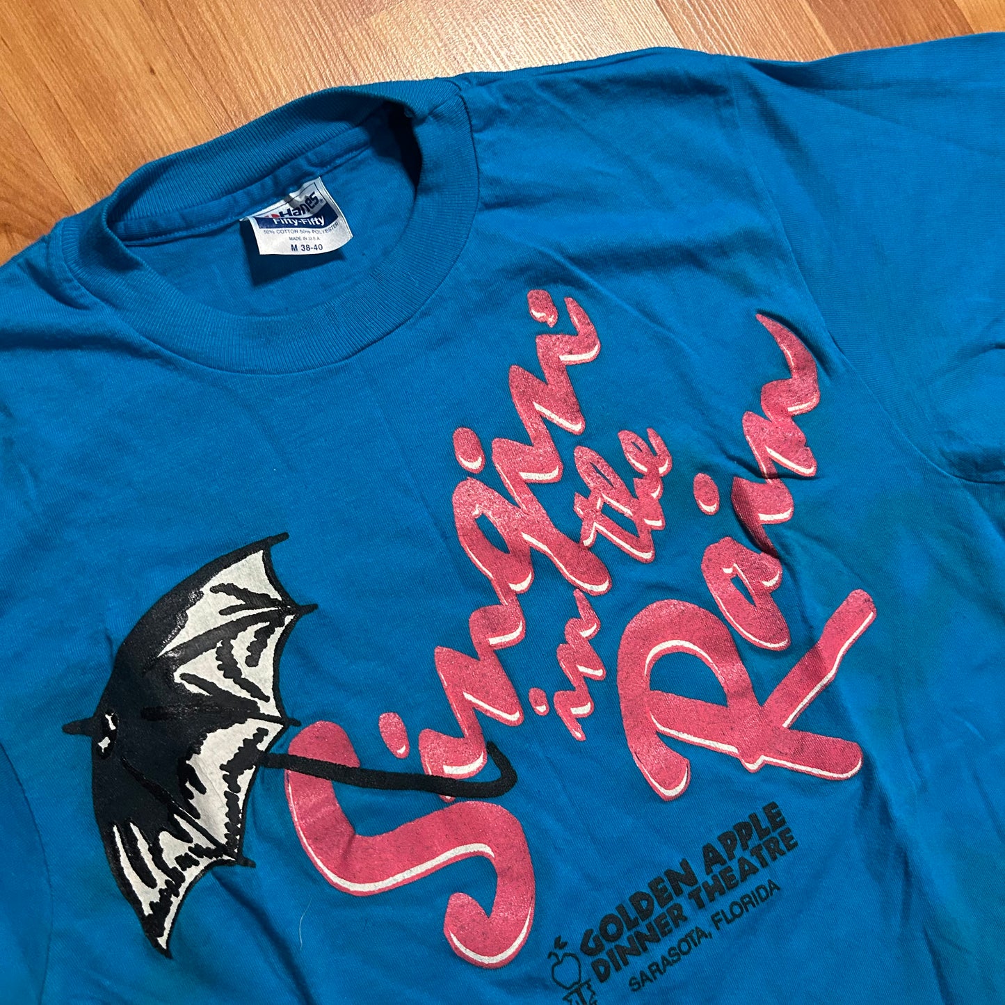 80/90’s Hanes Fifty Fifty Singing in the Rain Blue Tshirt - Small - 18" x 25.5"