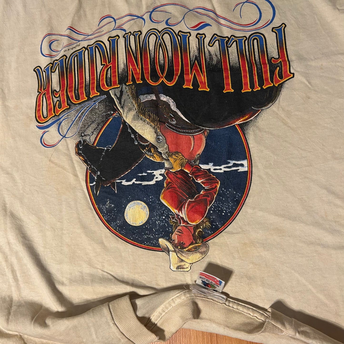 90's FOTL Full Moon Rider Tan Tshirt - Large - 23" x 30"