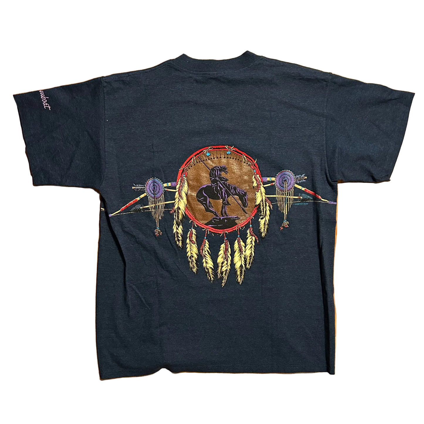 90’s HL Miller Horse Tribal Navy Blue Tshirt - Medium - 21.5" x 28"