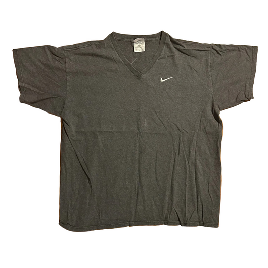 90's Nike VNeck Embroidered Swoosh Grey Tshirt - XLarge - 24.5" x 28"