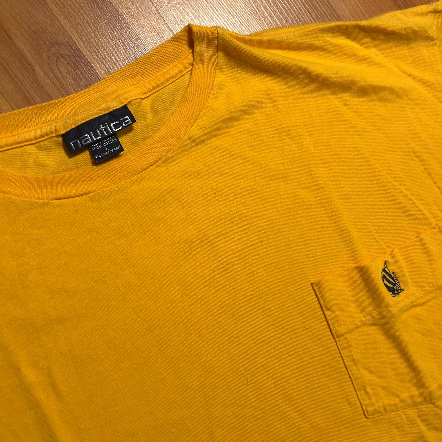 90’s Nautica Yellow Pocket Tshirt - Large - 23" x 28"
