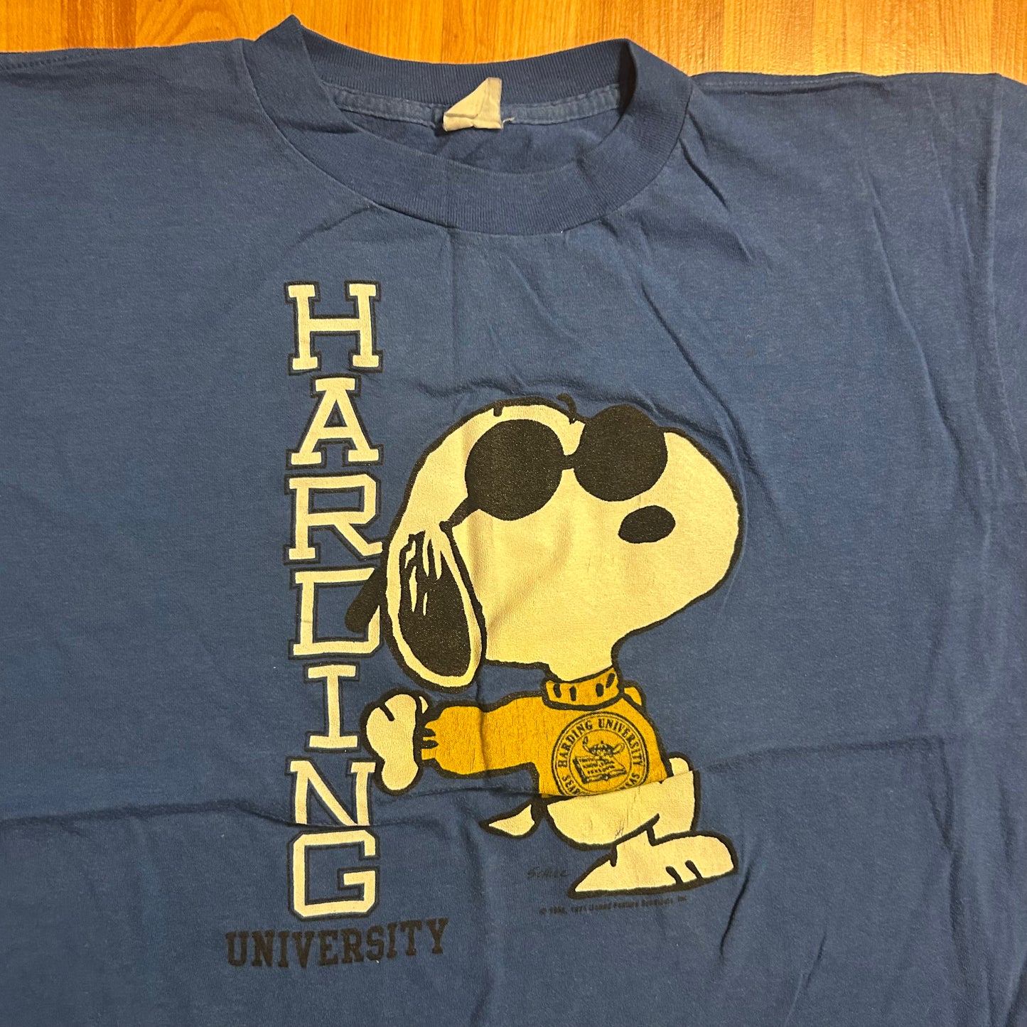 80/90's Snoopy Peanuts Harding University Blue Tshirt - Medium - 21" x 25.5"