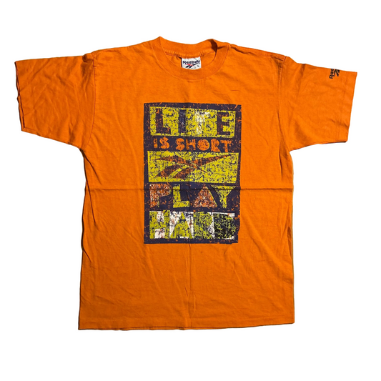 80/90's Reebok Life is Short Play Hard Orange Tshirt - Medium - 21" x 29"