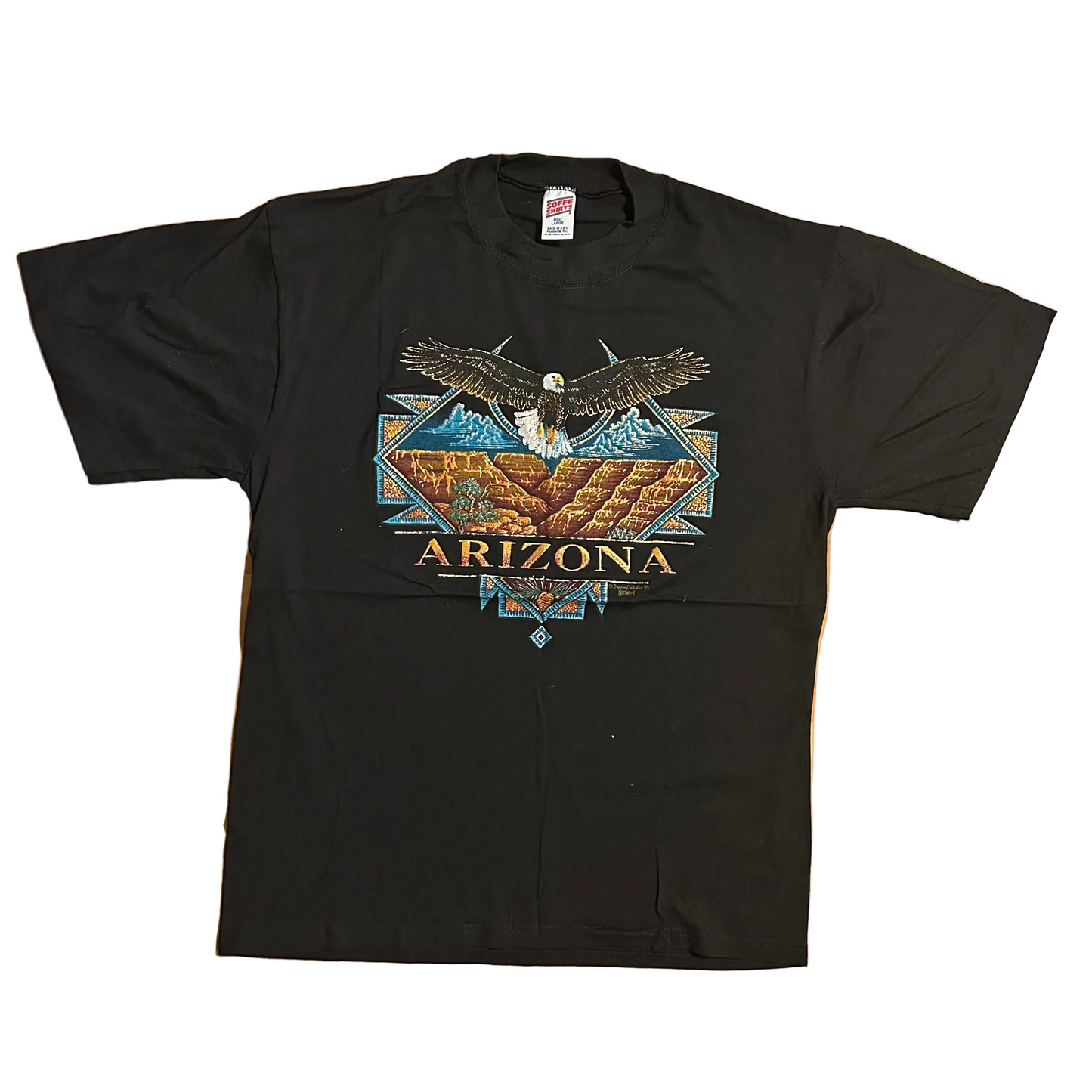 90's Soffee Shirts Arizona Bald Eagle Black Tshirt - Medium - 20" x 28"