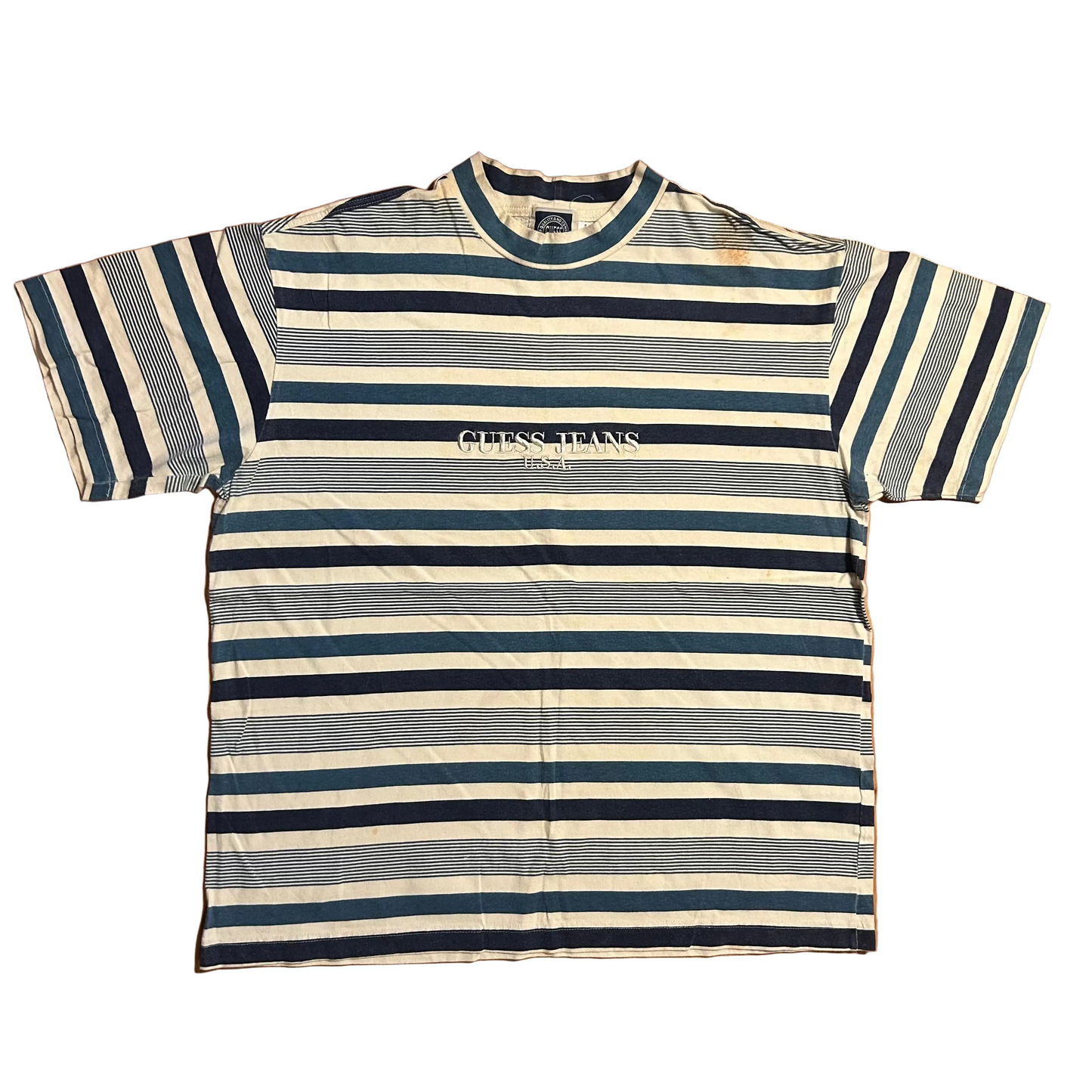 Guess Jeans Striped Blue Tshirt - XLarge - 24.5" x 29"