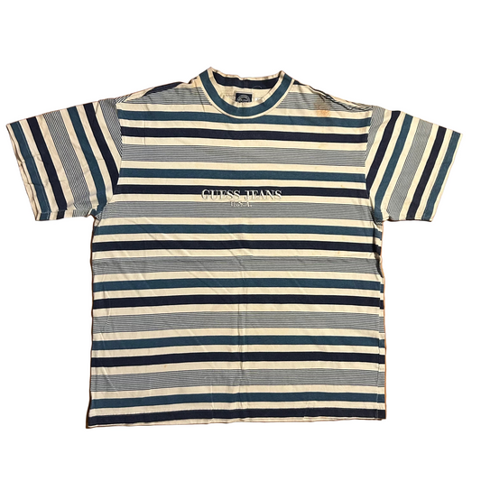 Guess Jeans Striped Blue Tshirt - XLarge - 24.5" x 29"