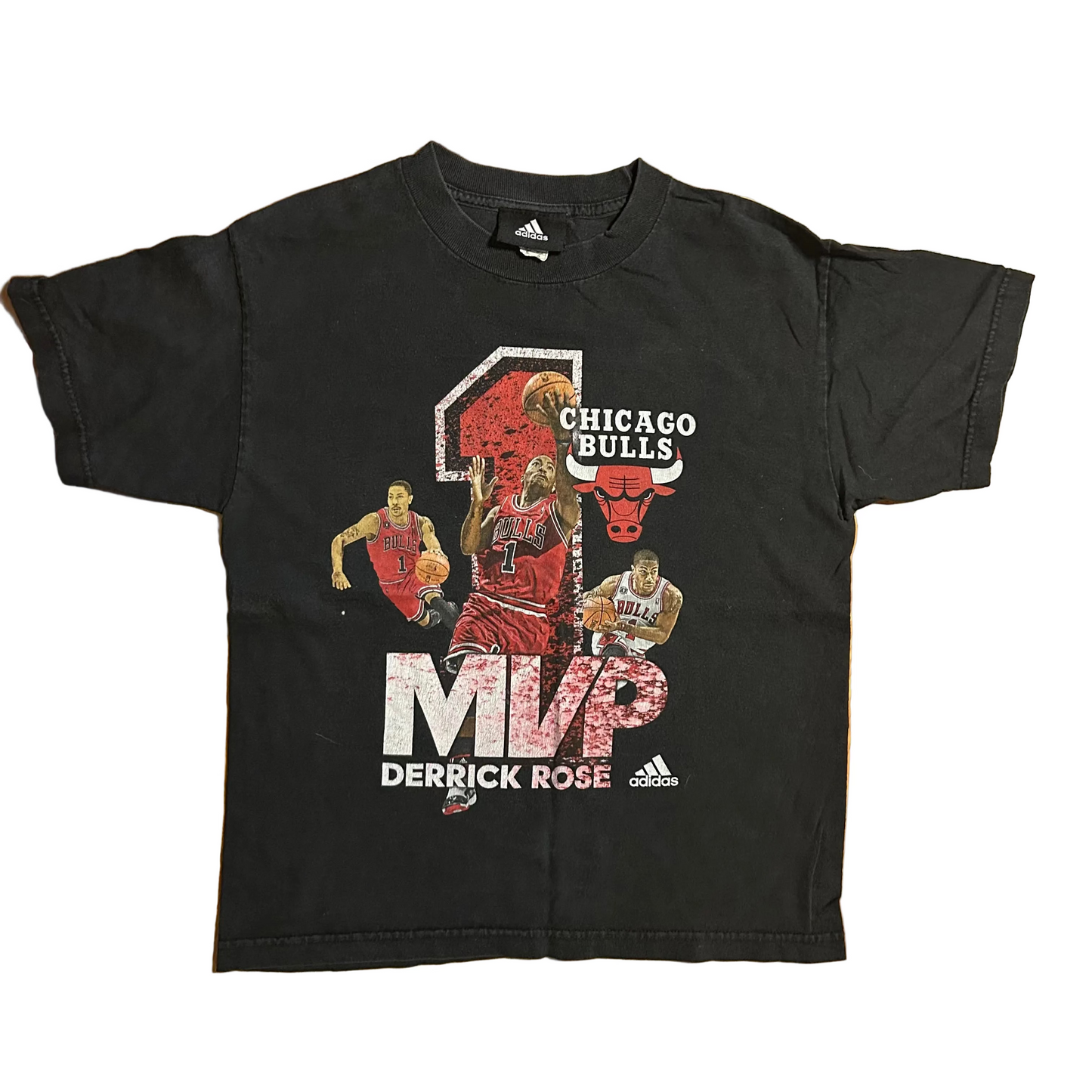 Adidas Derrick Rose MVP Chicago Bulls NBA Black Tshirt - Small - 18.5" x 23"