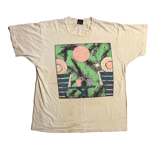 90's Art Drinking White Tshirt - Medium - 21" x 27"