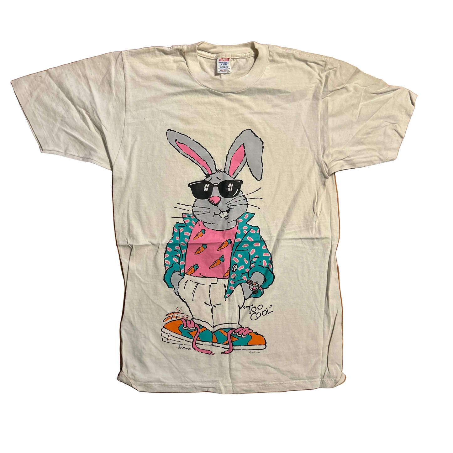 90's Jerzees Russell Easter Bunny Too Cool Tshirt - XSmall - 17.5" x 27.5"