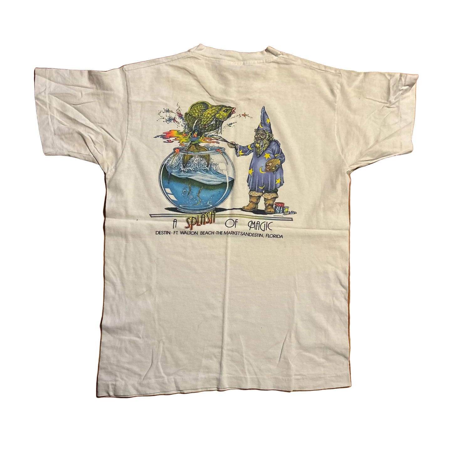 80's Zoo Gallery Splash of Magic Destin Florida White Tshirt - Small - 19.5" x 28"