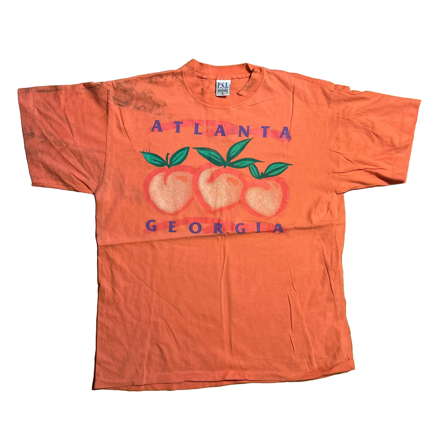 90's PSI Atlanta Georgia Peach Orange Tshirt - Large - 22" x 28.5"