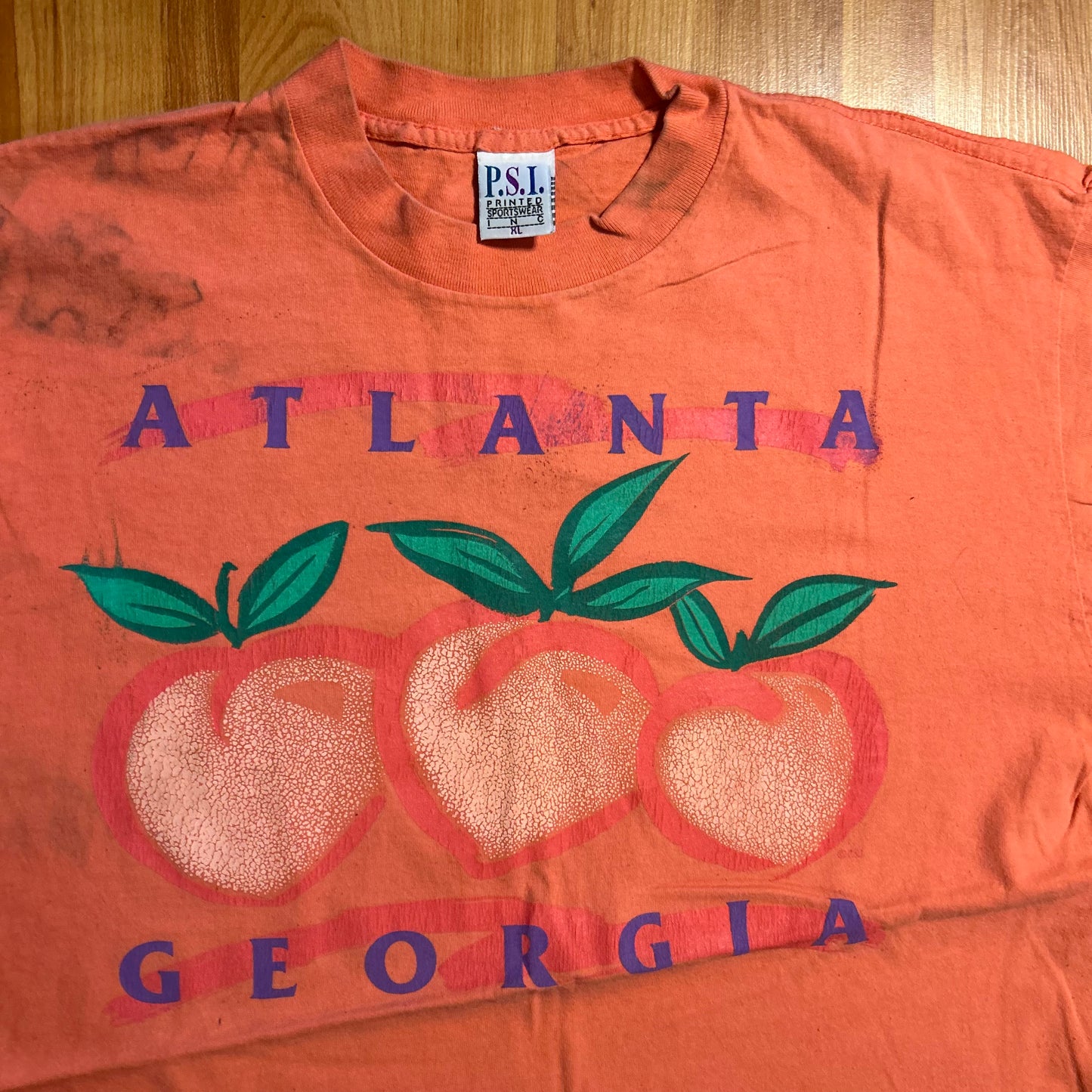 90's PSI Atlanta Georgia Peach Orange Tshirt - Large - 22" x 28.5"