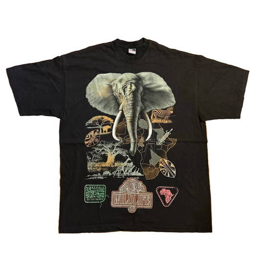 Club 21 Elephant Wild Life Buffalo Soldier Africa Black Tshirt - XLarge - 26" x 33.5"