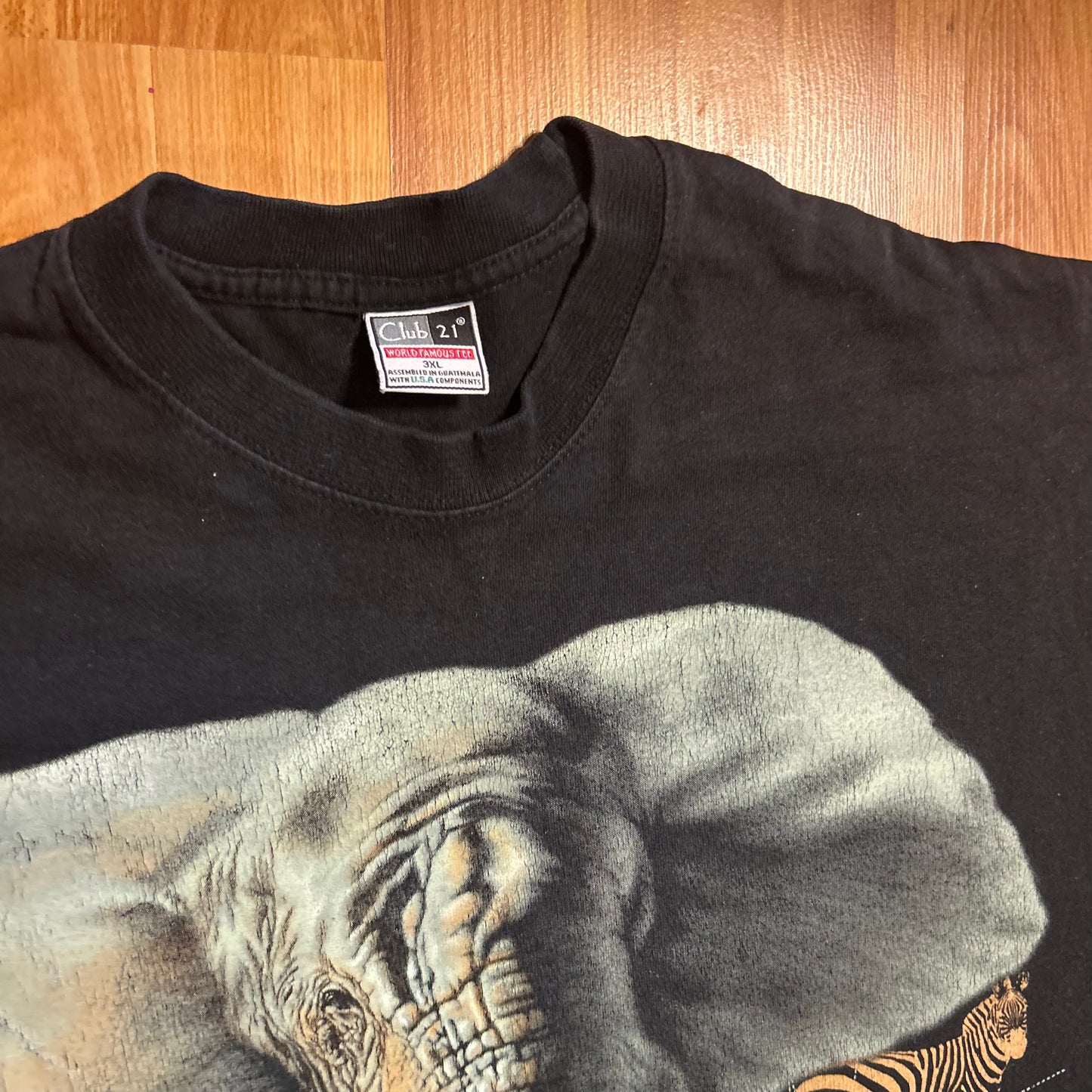 Club 21 Elephant Wild Life Buffalo Soldier Africa Black Tshirt - XLarge - 26" x 33.5"