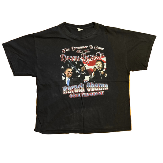 Barack Obama MLK Jr President Dream Lives On Black Tshirt - Large - 23" x 27"