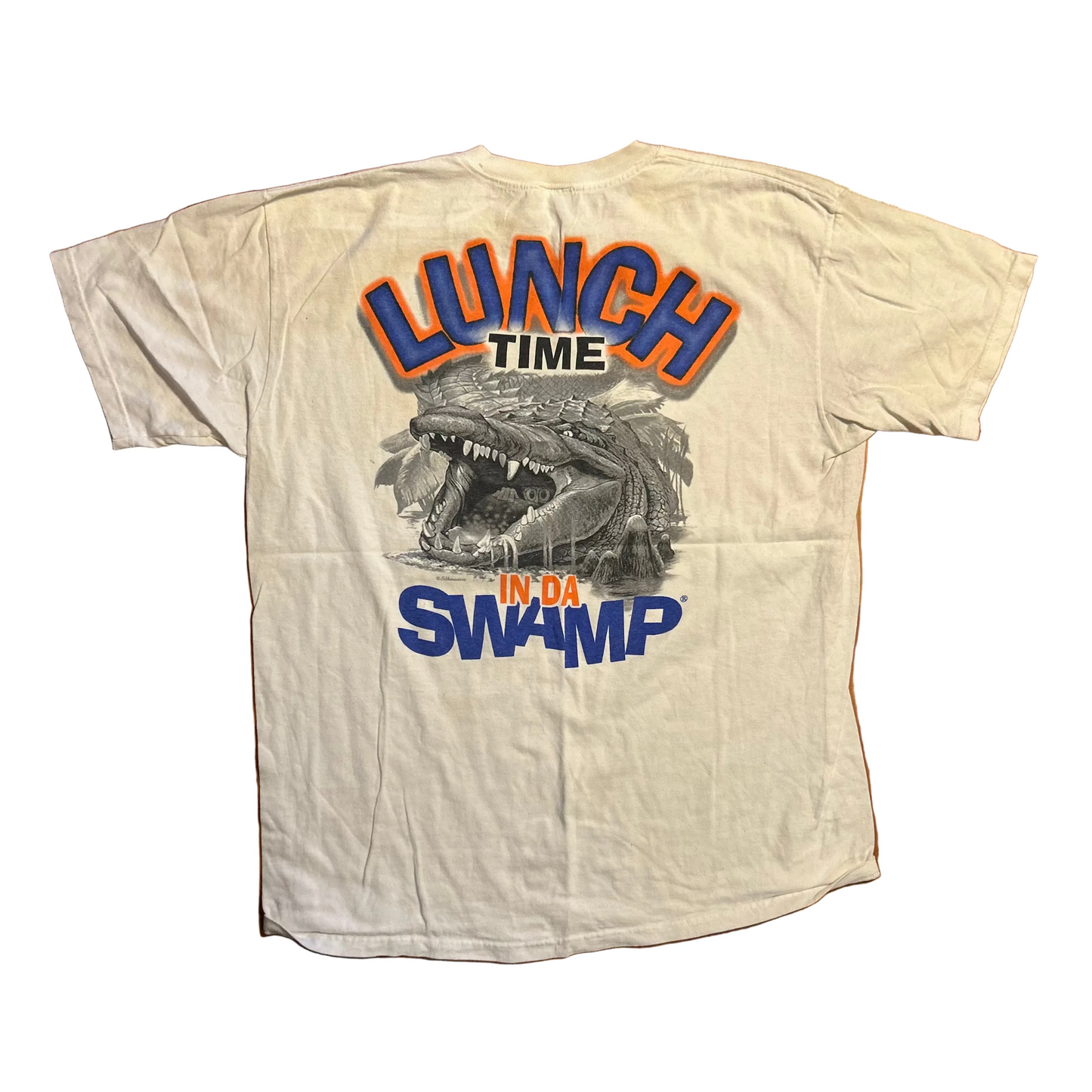 00's Anvil Lunch Time in Da Swamp Football Florida Gators University White Tshirt - Large - 23.5" x 30"