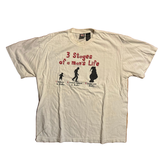 Dee 25 Stages of a Man’s Life Santa White Tshirt - Large - 22.5" x 27.5"