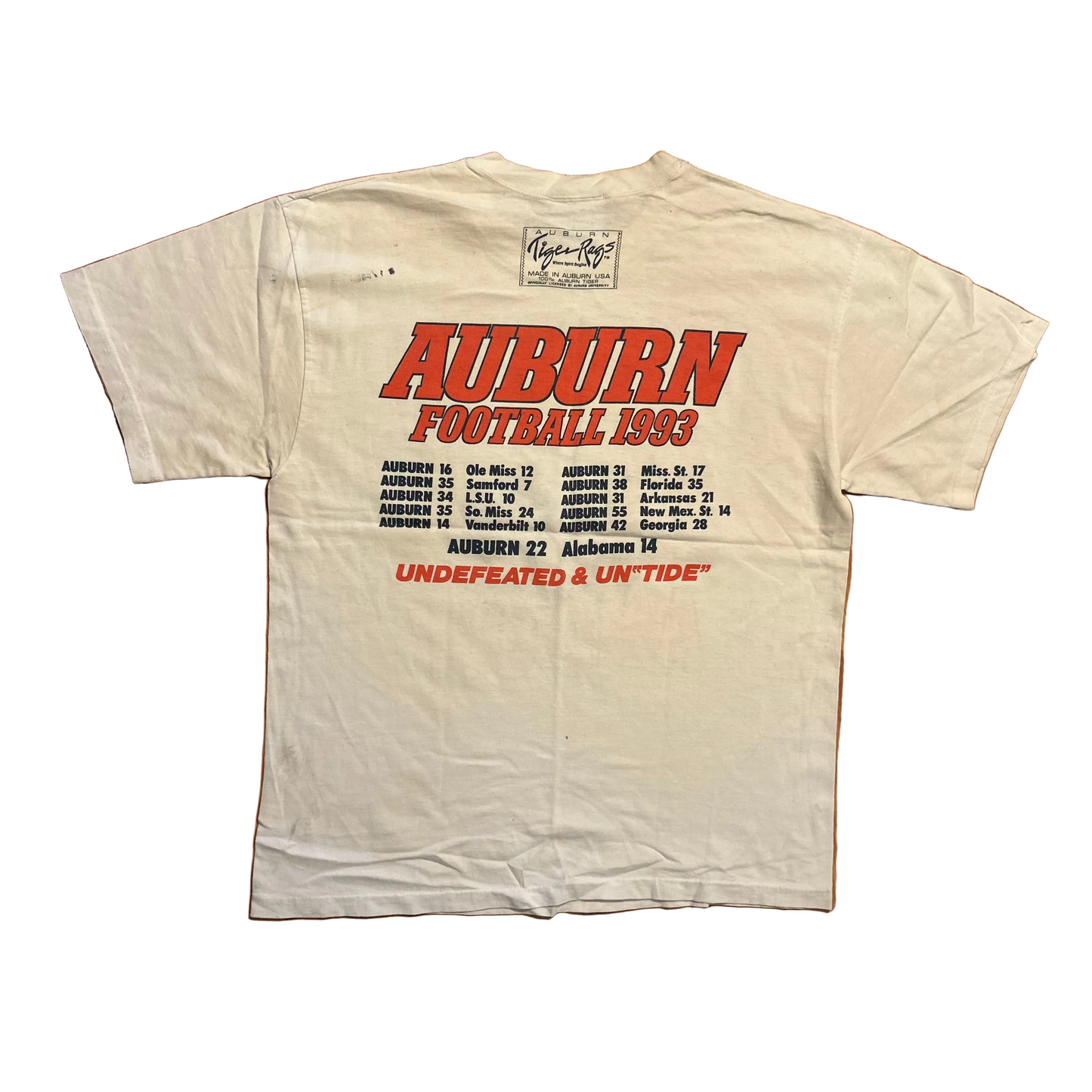 90's Auburn Tigers University Football White Tshirt - Medium - 21.5" x 27.5"
