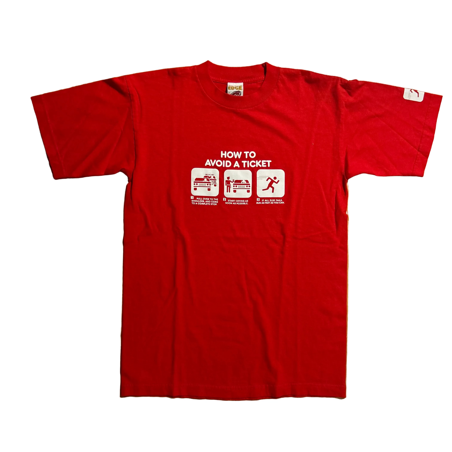 90’s To The Edge Prime Cut Tees How to Avoid a Ticket Red Tshirt - Small - 19.5" x 27.5"o