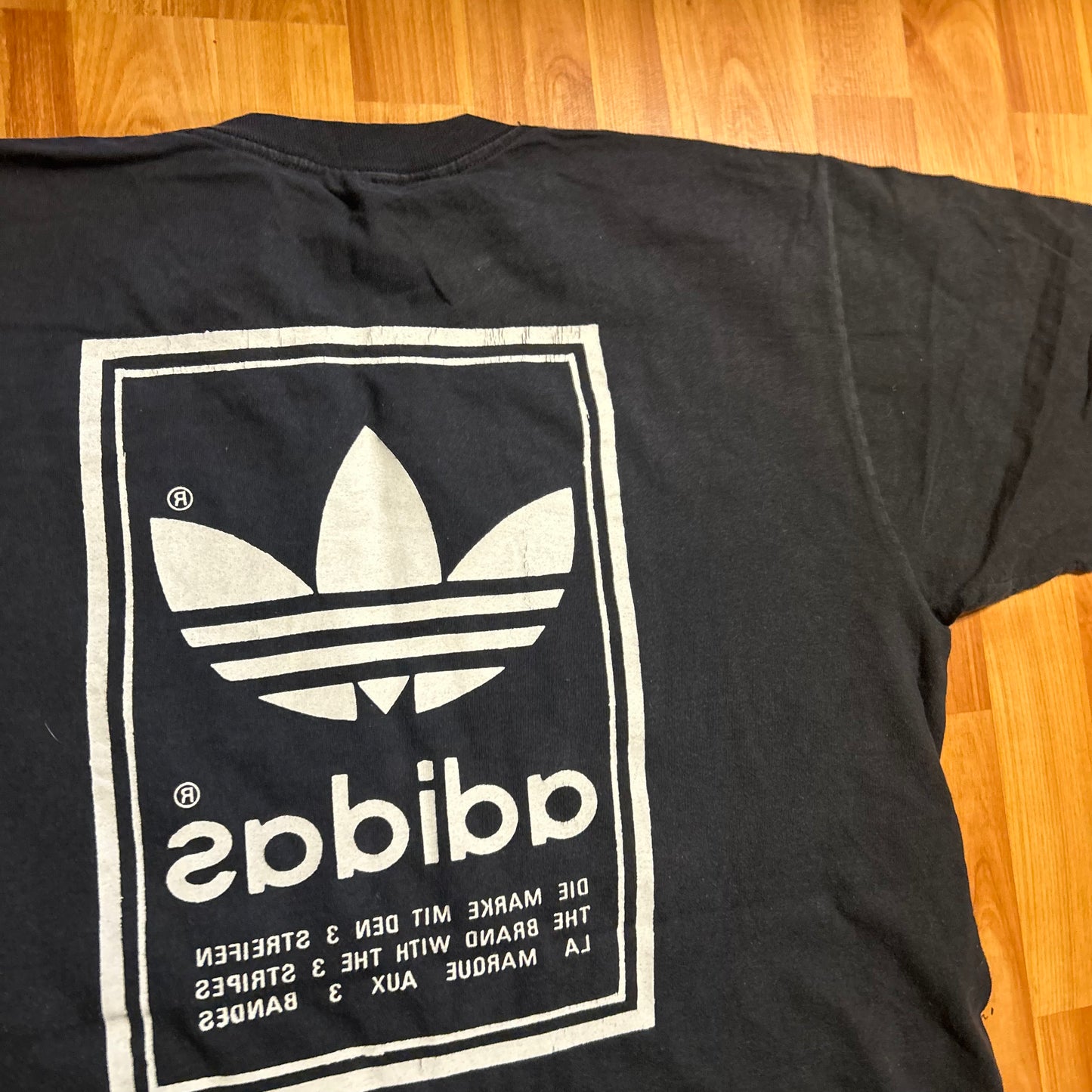 90's Adidas Black Logo Tshirt - Large - 23" x 28.5"