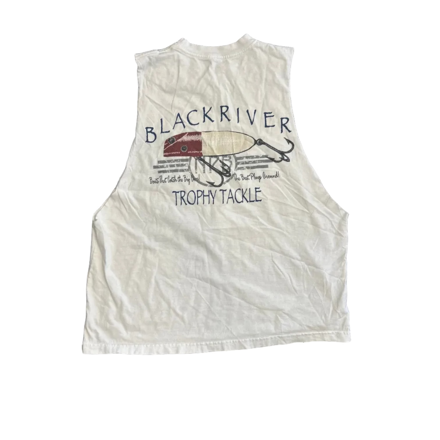 Blackriver Trophy Tackle Fishing White Tanktop Shirt - Medium - 20.5" x 25"