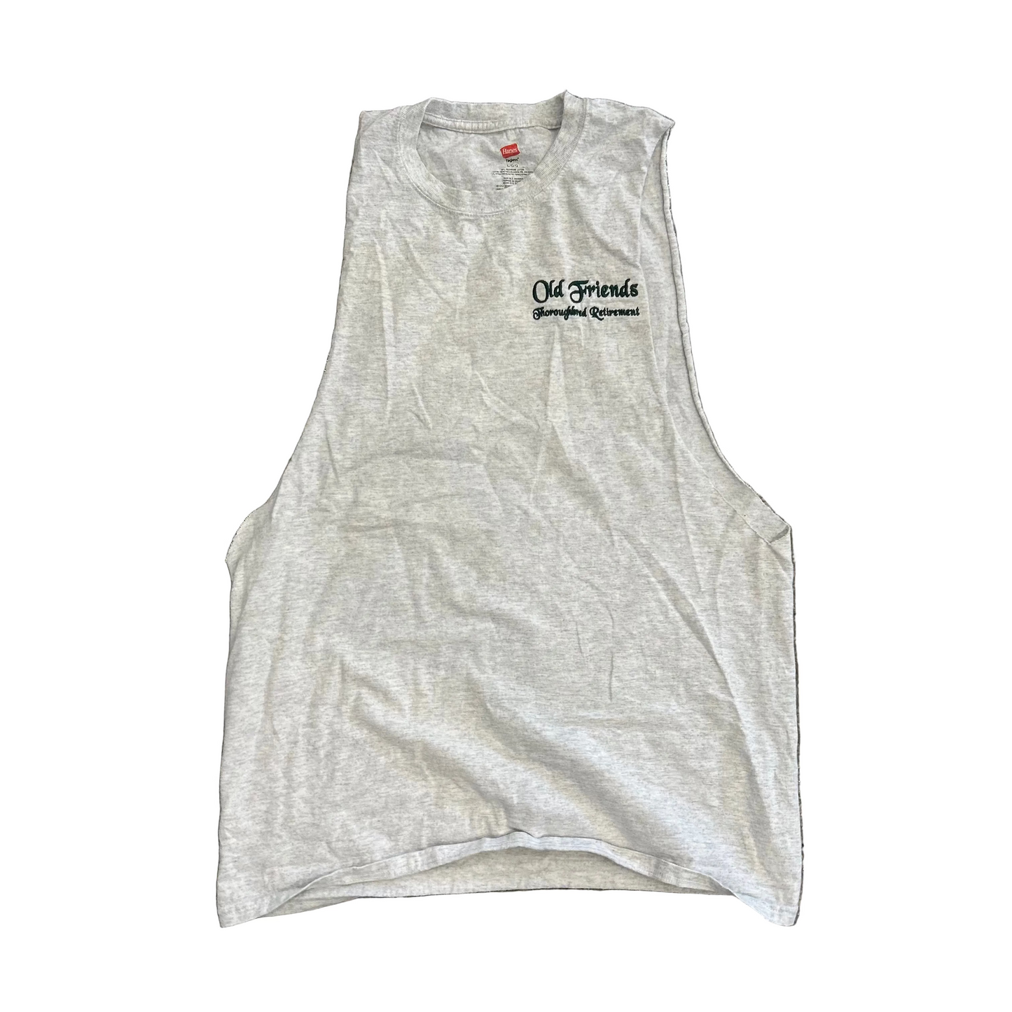 Hanes Old Friends Thorough Retirement Embroidered Green Grey Tank Top Shirt - Medium - 20" x 28"